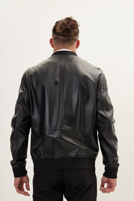 Men's Nappa Lambskin Bomber Jacket - Black | Ron Tomson