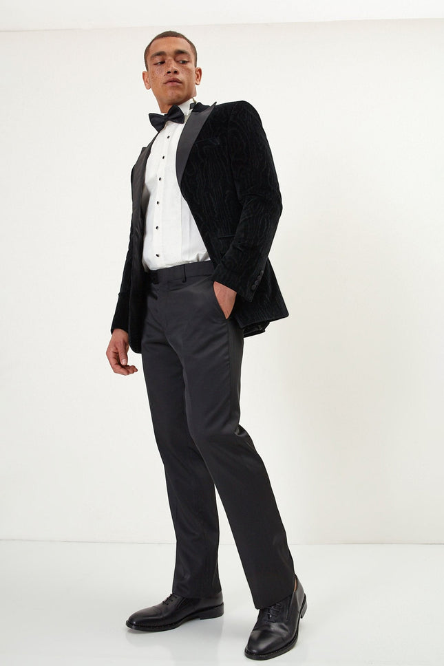 Men's Shawl Lapel Velvet Tuxedo Jacket - Jet Black | Ron Tomson