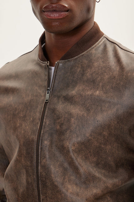 Men's Leather Bomber Jacket - Brown | Ron Tomson