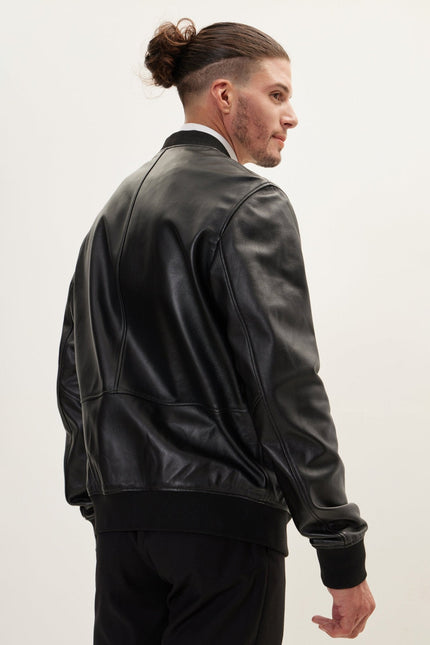 Men's Nappa Lambskin Bomber Jacket - Black | Ron Tomson