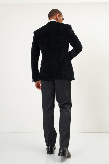Men's Shawl Lapel Velvet Tuxedo Jacket - Jet Black | Ron Tomson