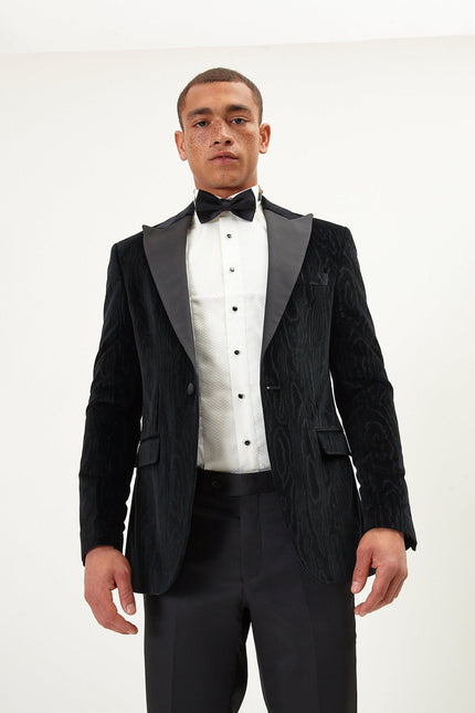 Men's Shawl Lapel Velvet Tuxedo Jacket - Jet Black | Ron Tomson