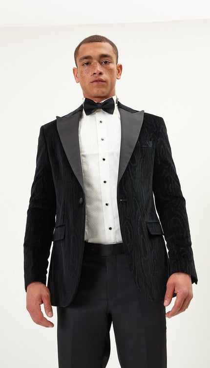 Shawl Lapel Velvet Tuxedo Jacket - Jet Black