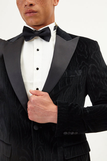 Men's Shawl Lapel Velvet Tuxedo Jacket - Jet Black | Ron Tomson