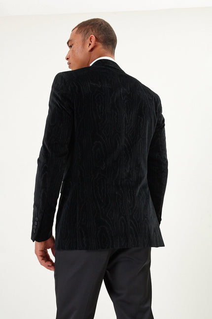 Men's Shawl Lapel Velvet Tuxedo Jacket - Jet Black | Ron Tomson