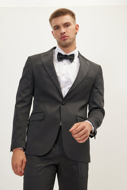 Men's Textured Peak Lapel Tuxedo Jacket - Black | Ron Tomson