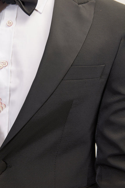 Men's Textured Peak Lapel Tuxedo Jacket - Black | Ron Tomson