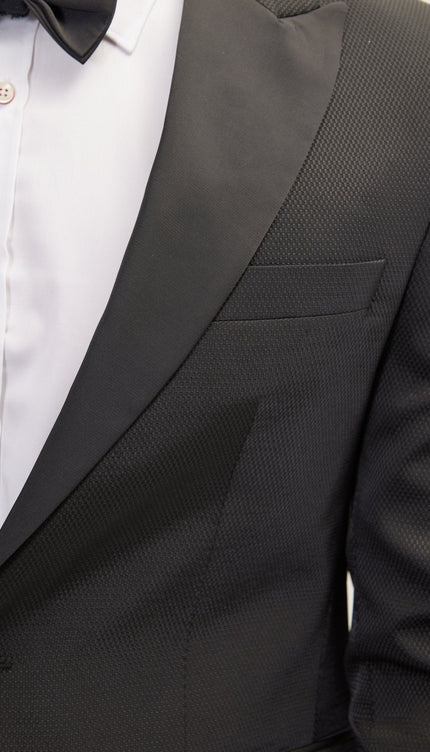 Textured Peak Lapel Tuxedo Jacket - Black