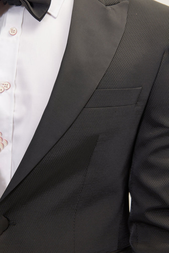 Men's Textured Peak Lapel Tuxedo Jacket - Black | Ron Tomson