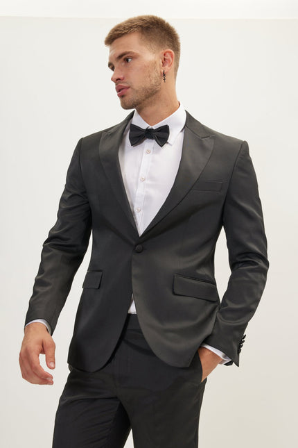 Men's Textured Peak Lapel Tuxedo Jacket - Black | Ron Tomson