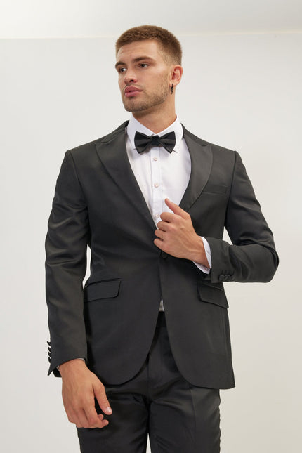 Men's Textured Peak Lapel Tuxedo Jacket - Black | Ron Tomson