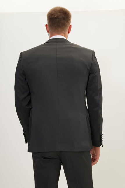 Men's Textured Peak Lapel Tuxedo Jacket - Black | Ron Tomson