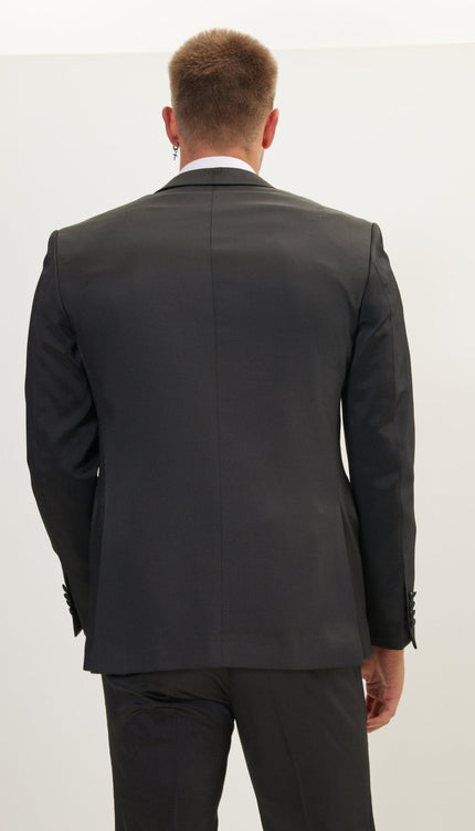 Textured Peak Lapel Tuxedo Jacket - Black