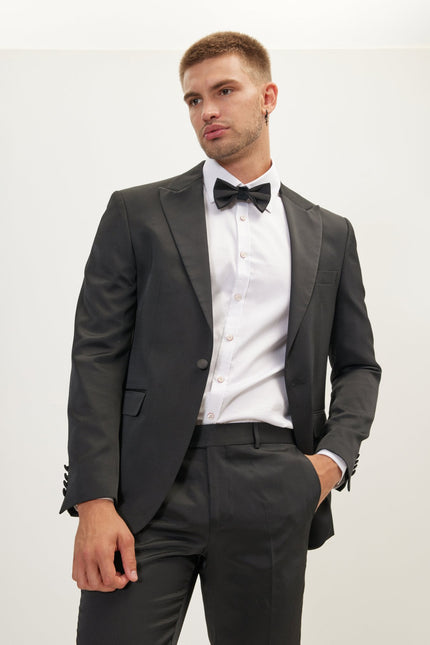 Men's Textured Peak Lapel Tuxedo Jacket - Black | Ron Tomson