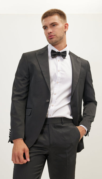 Textured Peak Lapel Tuxedo Jacket - Black