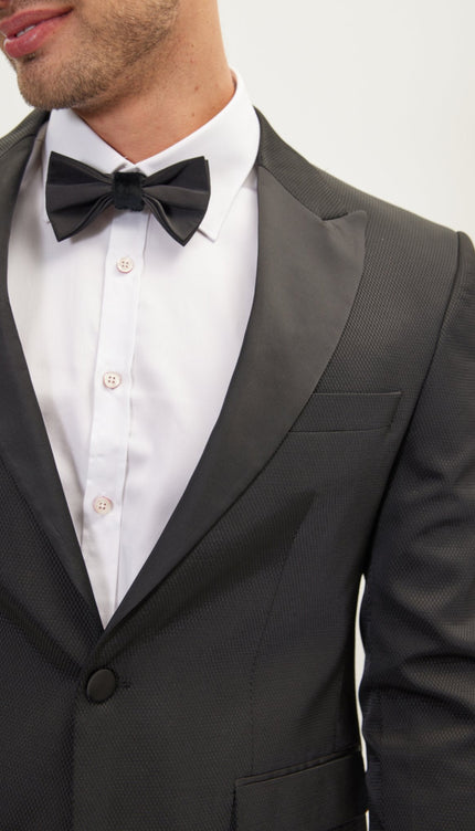 Textured Peak Lapel Tuxedo Jacket - Black