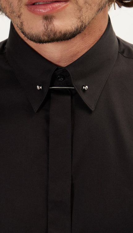 Hidden Placket Dress Shirt - Jet Black