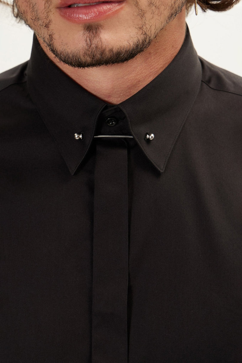 Men's Hidden Placket Dress Shirt - Jet Black | Ron Tomson