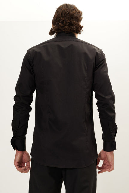 Men's Hidden Placket Dress Shirt - Jet Black | Ron Tomson