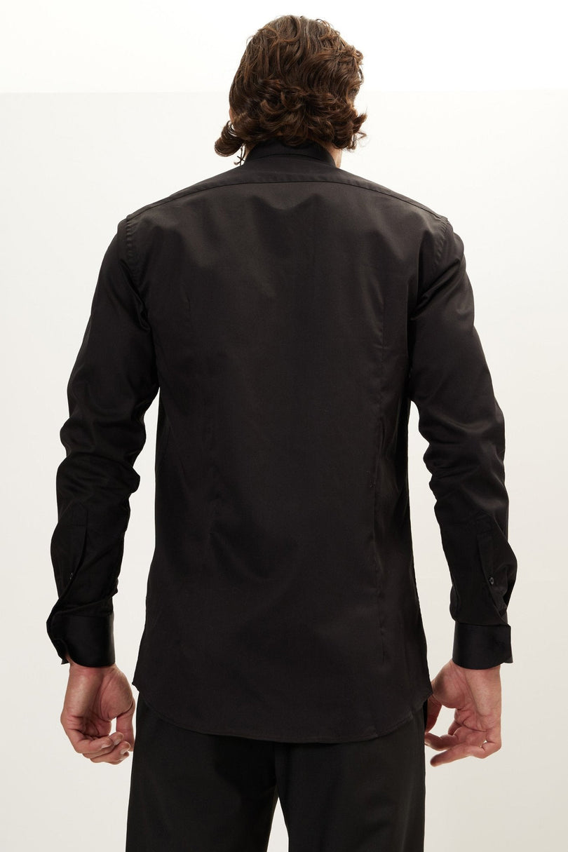 Men's Hidden Placket Dress Shirt - Jet Black | Ron Tomson