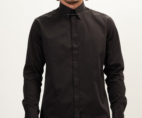 Men's Hidden Placket Dress Shirt - Jet Black | Ron Tomson Black / XL (17.5 US) Men's Hidden Placket Dress Shirt - Jet Black | Ron Tomson Black / XL (17.5 US)