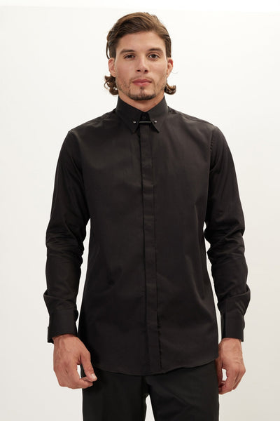 black dress shirt and tie Men's Hidden Placket Dress Shirt - Jet Black