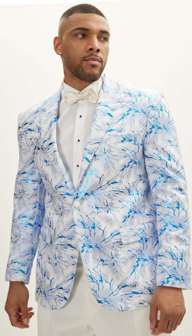 Floral Peak Lapel Tuxedo Jacket - White Sax