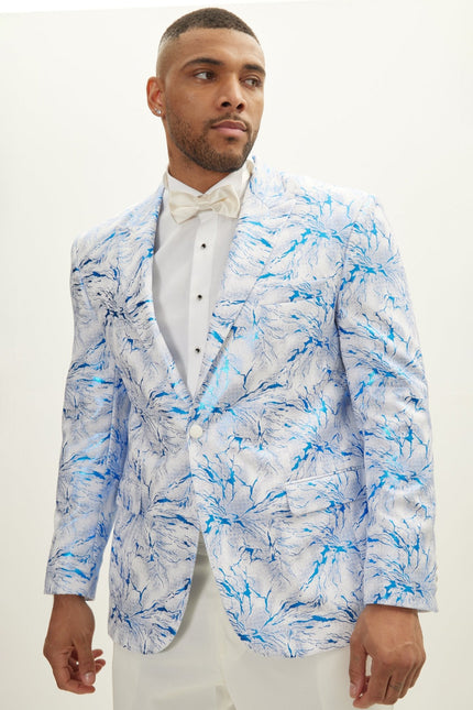 Men's Floral Peak Lapel Tuxedo Jacket - White Sax | Ron Tomson