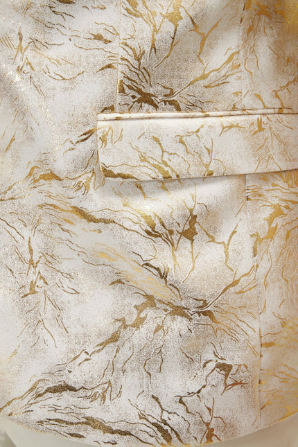 Men's Floral Peak Lapel Tuxedo Jacket - White Gold | Ron Tomson