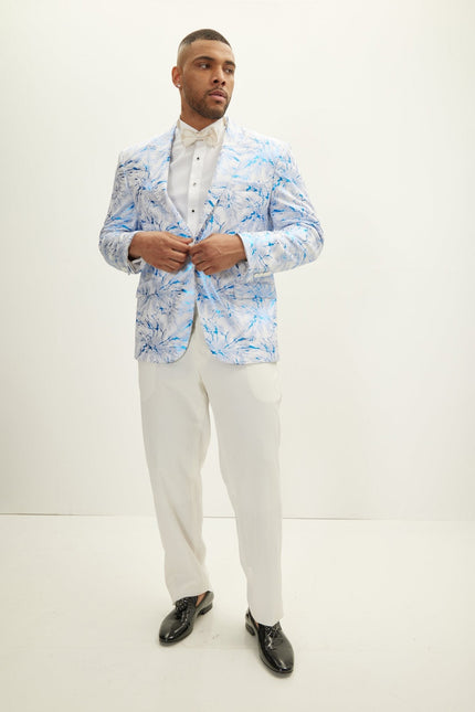 Men's Floral Peak Lapel Tuxedo Jacket - White Sax | Ron Tomson