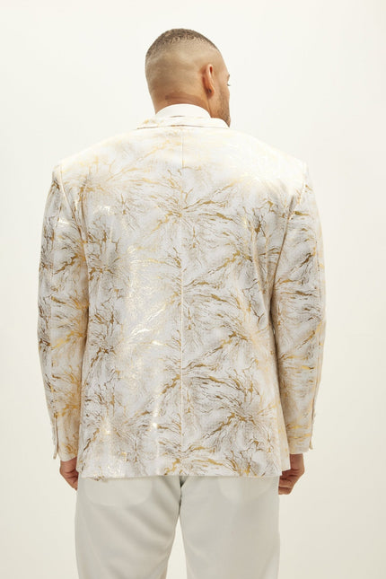 Men's Floral Peak Lapel Tuxedo Jacket - White Gold | Ron Tomson