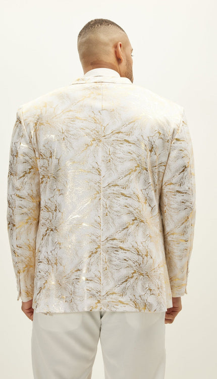 Floral Peak Lapel Tuxedo Jacket - White Gold