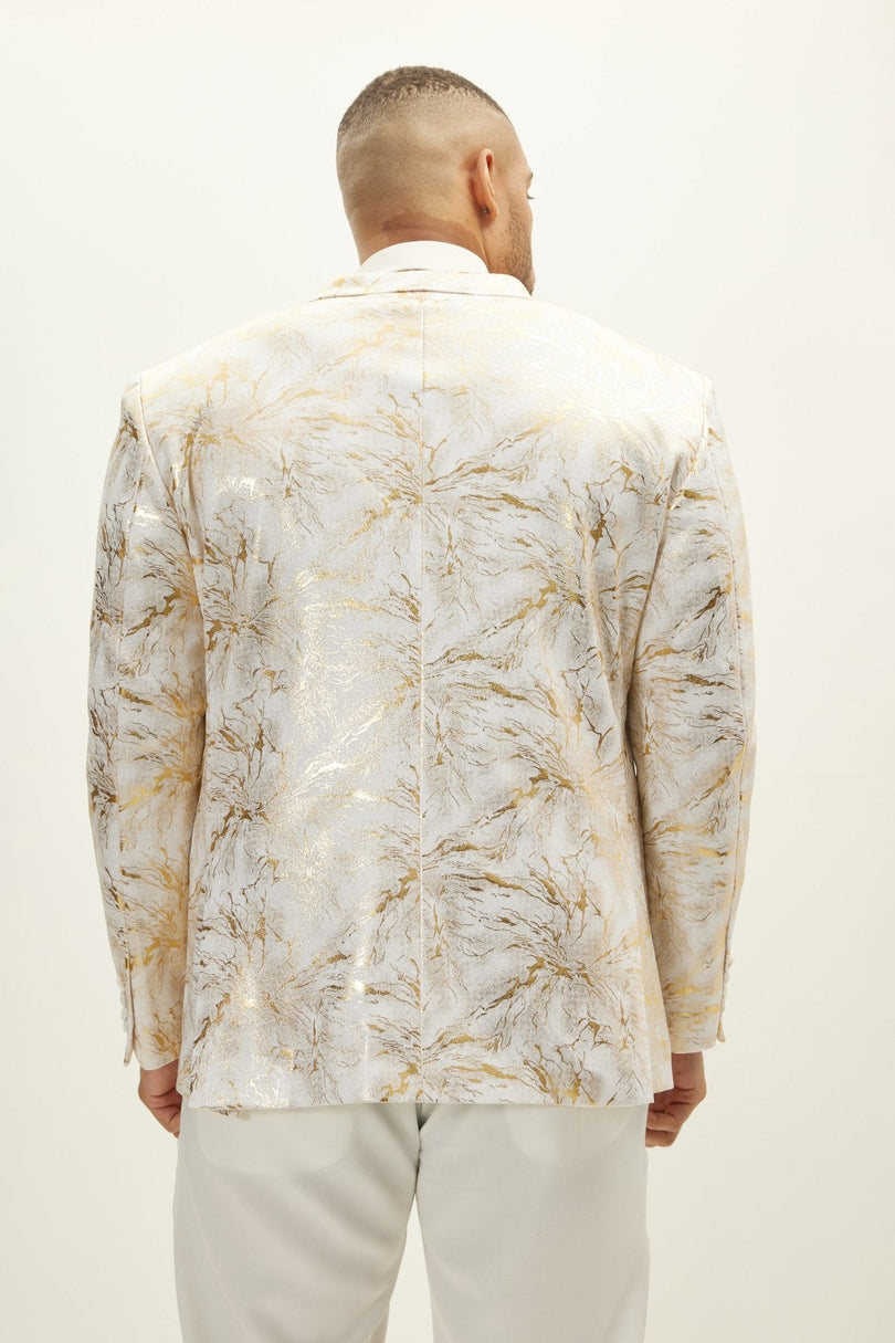Men's Floral Peak Lapel Tuxedo Jacket - White Gold | Ron Tomson