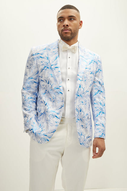 Men's Floral Peak Lapel Tuxedo Jacket - White Sax | Ron Tomson