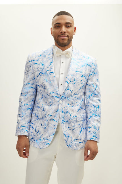 Men's Floral Peak Lapel Tuxedo Jacket - White Sax | Ron Tomson