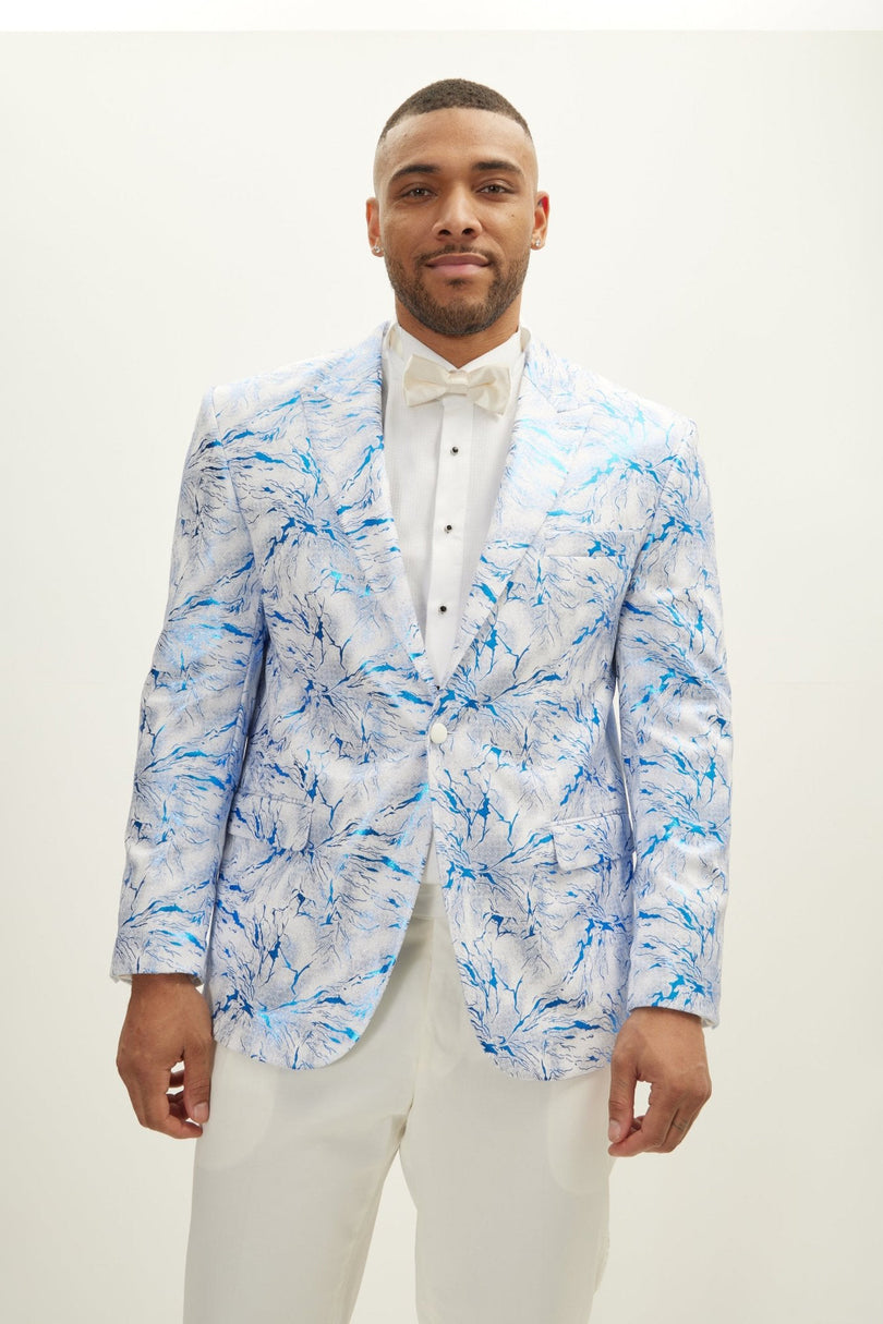 Men's Floral Peak Lapel Tuxedo Jacket - White Sax | Ron Tomson