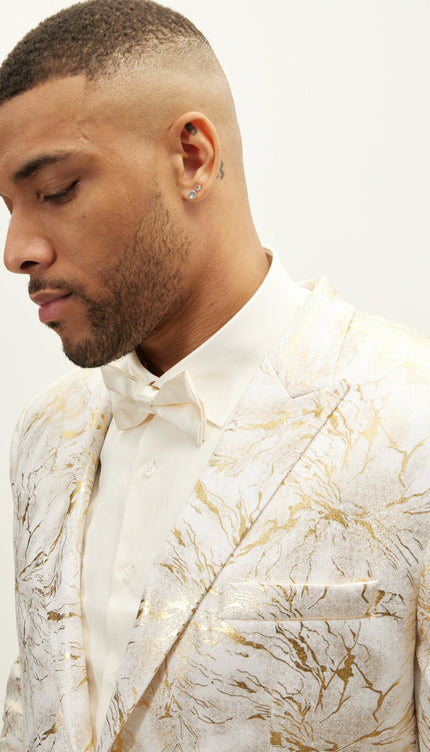 Floral Peak Lapel Tuxedo Jacket - White Gold