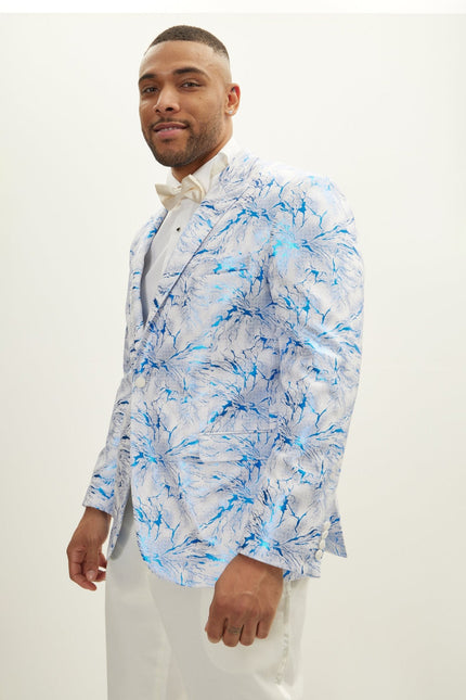 Men's Floral Peak Lapel Tuxedo Jacket - White Sax | Ron Tomson