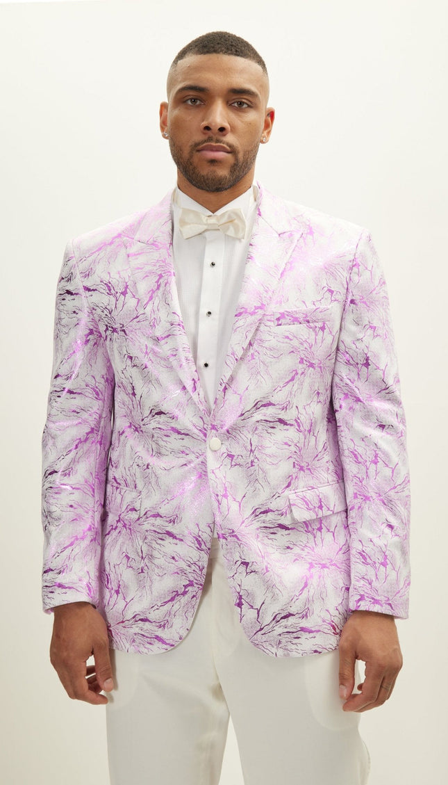Floral Peak Lapel Tuxedo Jacket - White Pink