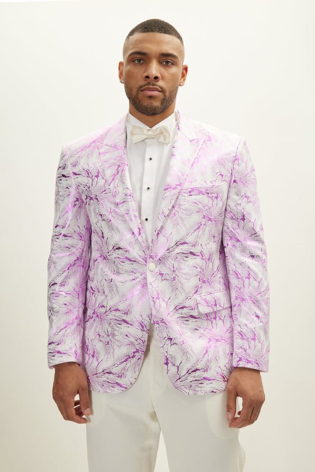 Men's Floral Peak Lapel Tuxedo Jacket - White Pink | Ron Tomson