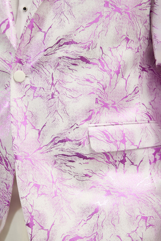 Men's Floral Peak Lapel Tuxedo Jacket - White Pink | Ron Tomson