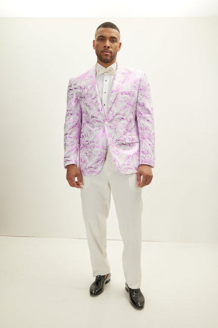 Men's Floral Peak Lapel Tuxedo Jacket - White Pink | Ron Tomson