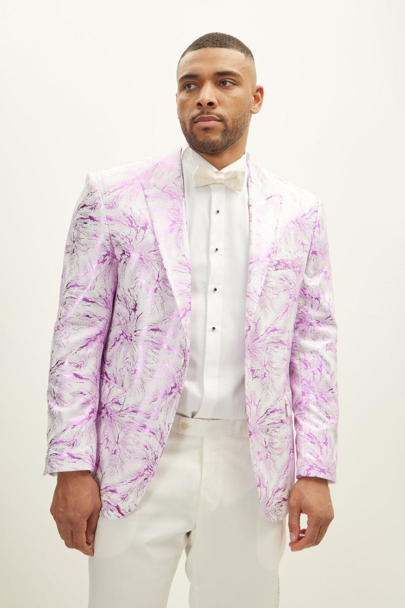 Men's Floral Peak Lapel Tuxedo Jacket - White Pink | Ron Tomson