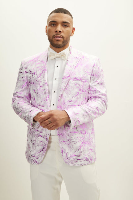 Men's Floral Peak Lapel Tuxedo Jacket - White Pink | Ron Tomson