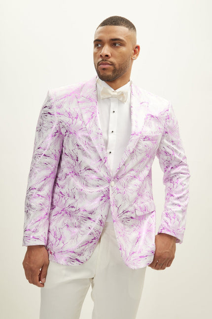 Men's Floral Peak Lapel Tuxedo Jacket - White Pink | Ron Tomson