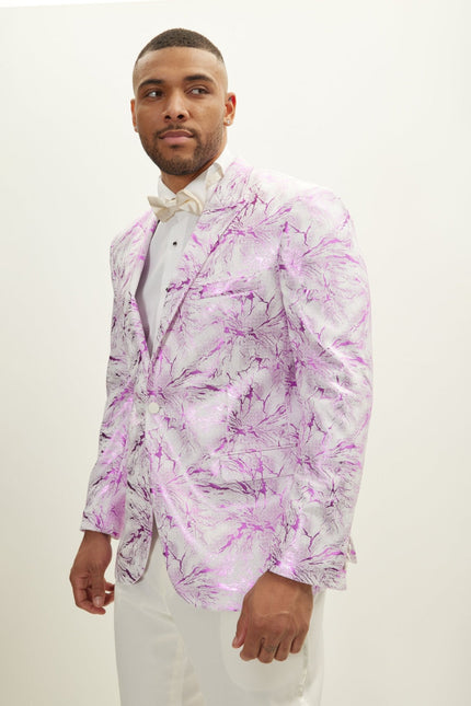 Men's Floral Peak Lapel Tuxedo Jacket - White Pink | Ron Tomson