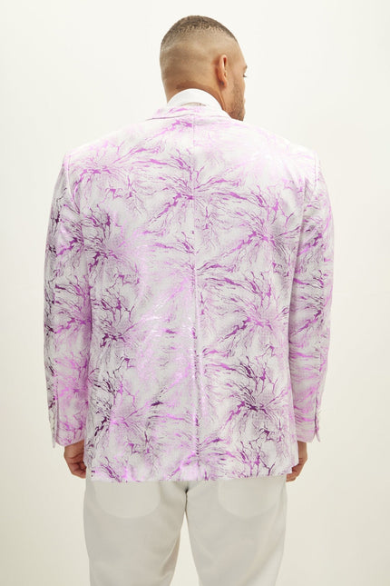 Men's Floral Peak Lapel Tuxedo Jacket - White Pink | Ron Tomson