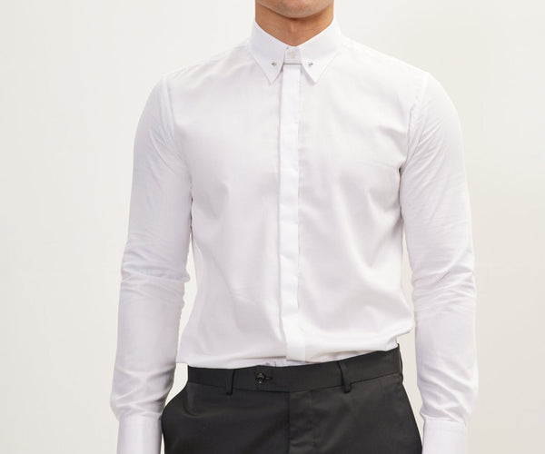 white dress shirt not see through Men's Hidden Placket Dress Shirt - White