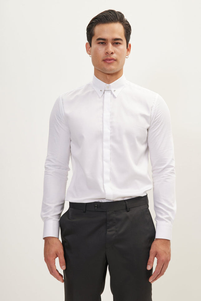 Hidden Placket Dress Shirt - White