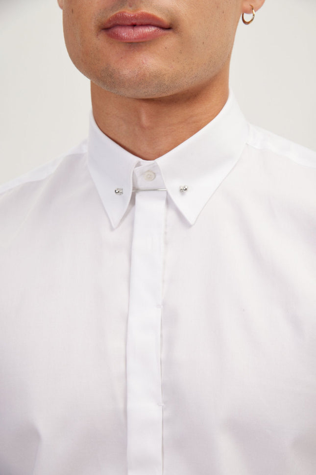 Hidden Placket Dress Shirt - White